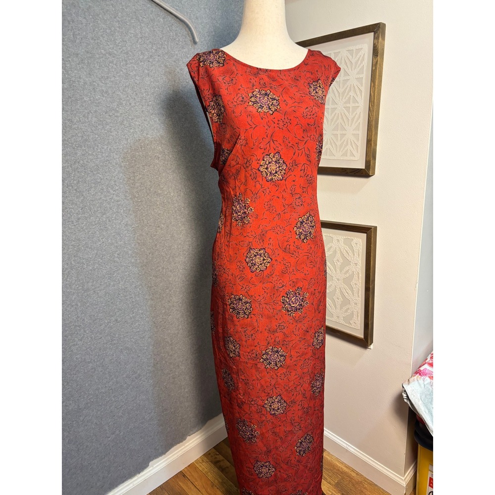 Vintage Halmode Plus Red Floral Maxi Dress Sleeveless 90s Grunge Boho Plus Size